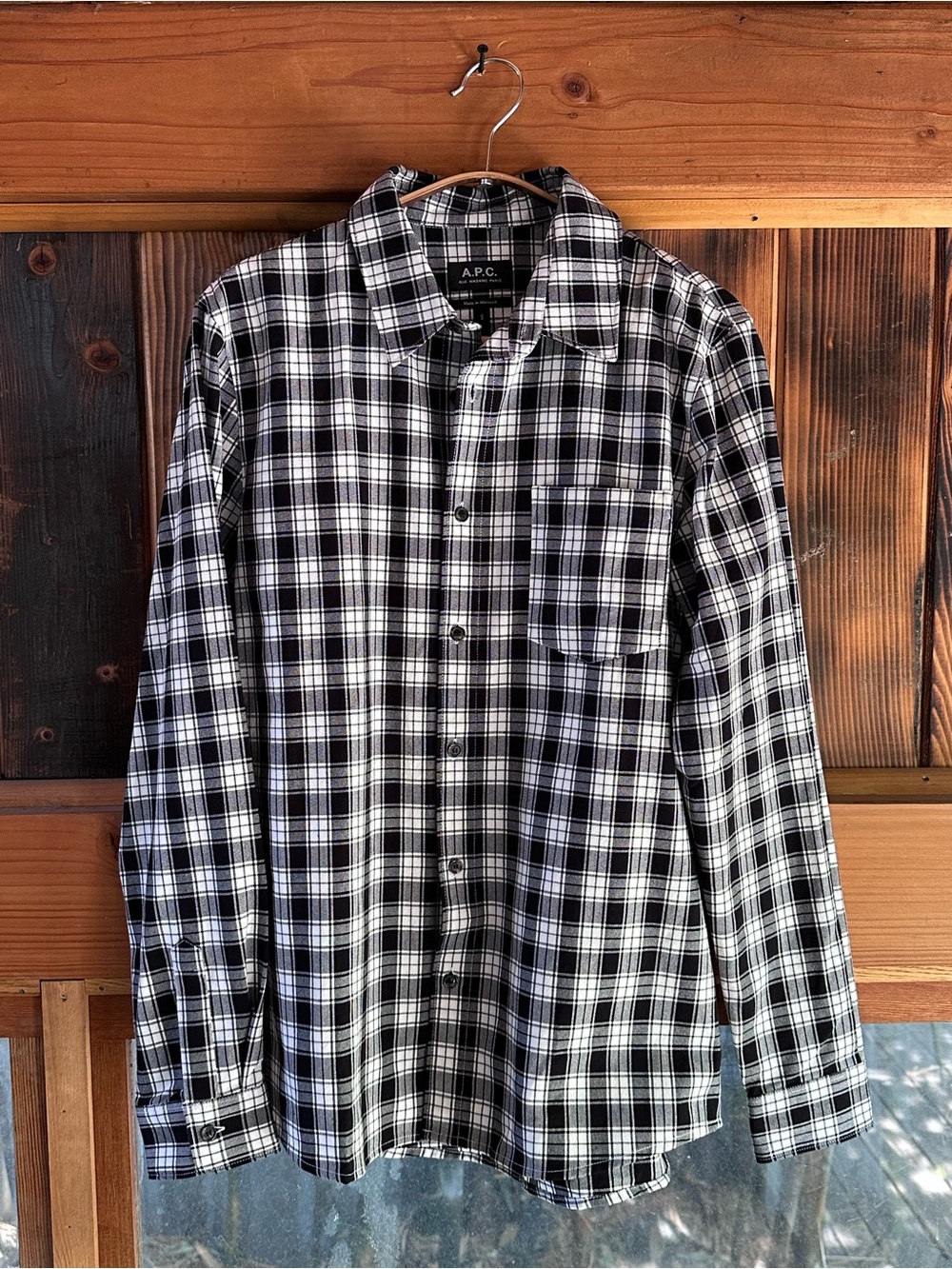 A.P.C. Black and White Plaid Button-Down Shirt